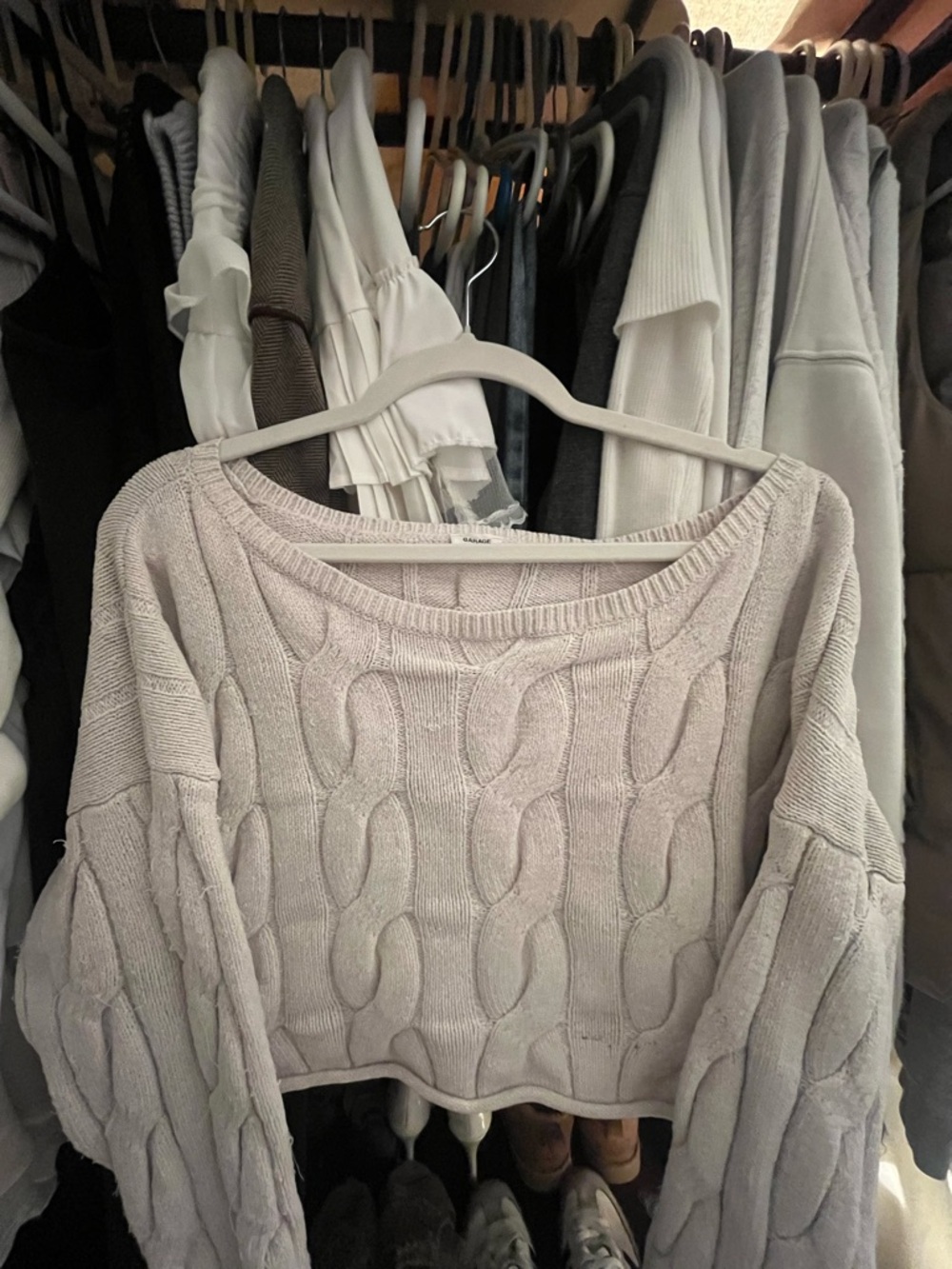 Garage Off-the-Shoulder Cable Knit Sweater - Cream